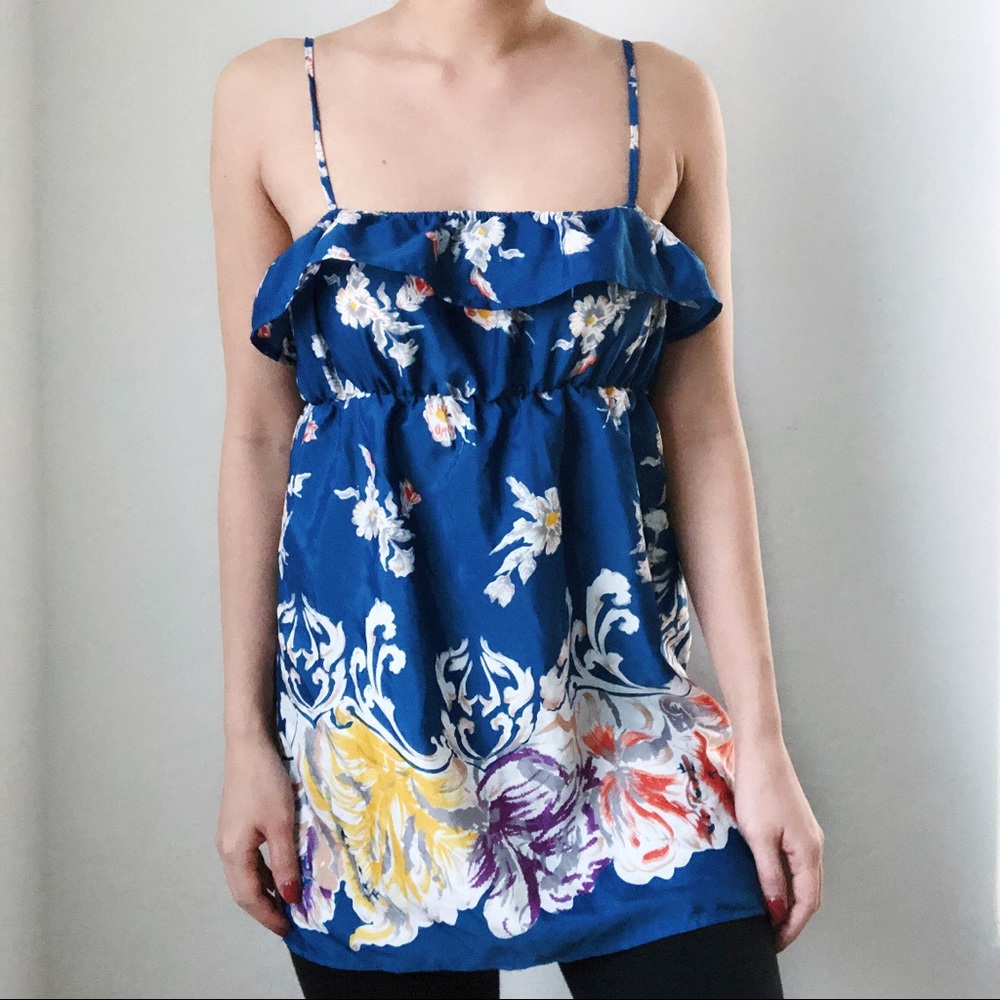Blue bohemian floral tank top
